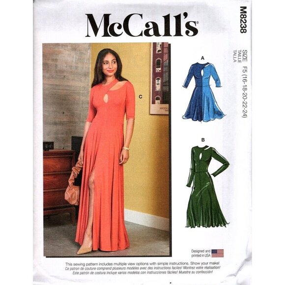 McCall's M8238 Misses 16 to 24 Easy Keyhole Dress Uncut Sewing Pattern - Picture 1 of 2